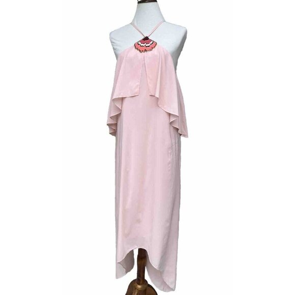 Trina Turk Womens Botanical Hardware Asymmetrical Halter Sheath Dress Size 8 - Picture 1 of 16